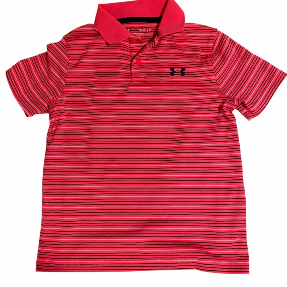 Under Armour Kids Polo in Neon Pink and Navy Blue Stripes